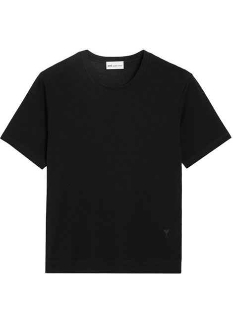 t-shirt solid mercerized uomo nera AMI PARIS | HTS367.JE0211001